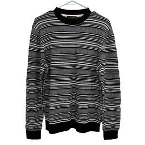 Ted Baker Sweater Mens US 36 Small Lowther LS Textured Stripe Black Gray White